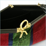 Roberta di Camerino shoulder bag in banded velvet with gold "R" logo clasp