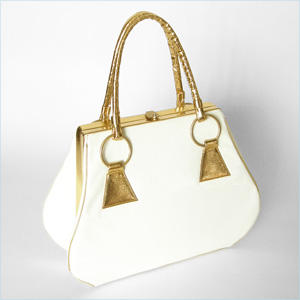 Slick, ivory patent leather handbag