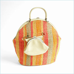 Oversize, striped linen satchel with coin purse