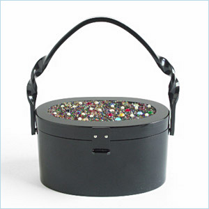 black lucite box bag with twisted handle