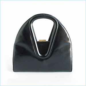 Dome-shaped black leather bag
