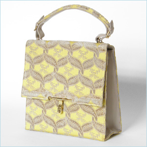 yellow and warm gray sculpted velvet handbag